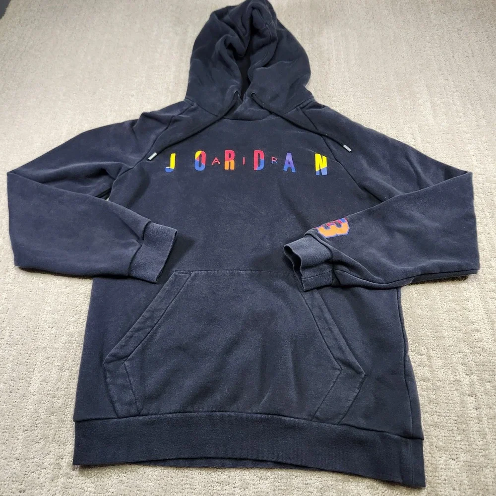 Jordan Nike Hoodie Men Small Black 23 DNA Fleece Black Cotton Blend Basketball